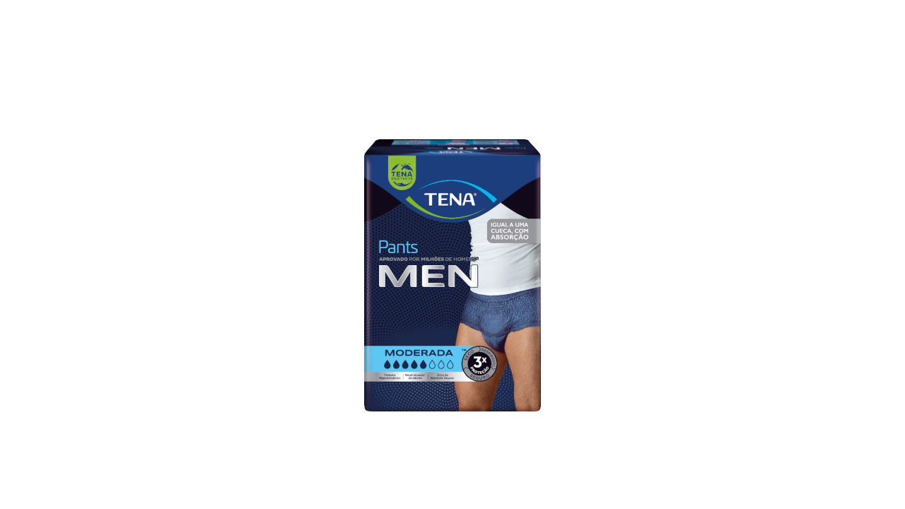 Para casos de perda urinária leve a moderada, o absorvente TENA Men tem também controle de odor | Imagem: Site Essity