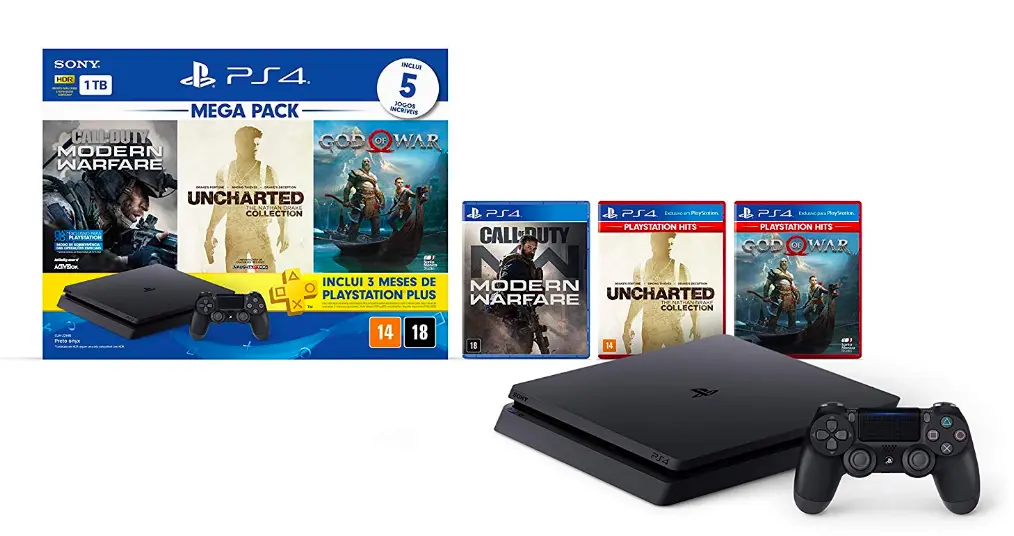 Console PlayStation 4 1TB Bundle Hits 7 - Call of Duty: Modern Warfare, Uncharted: The Nathan Drake Collection, God of War - PlayStation 4