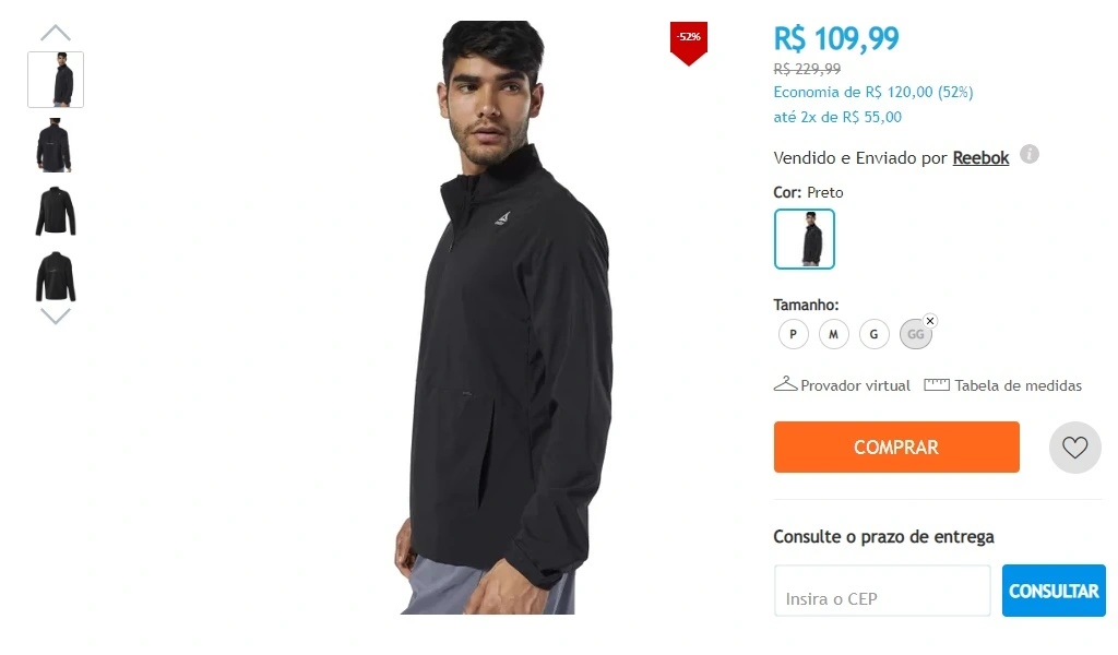 Blusão Reebok Quebra Vento Re Woven