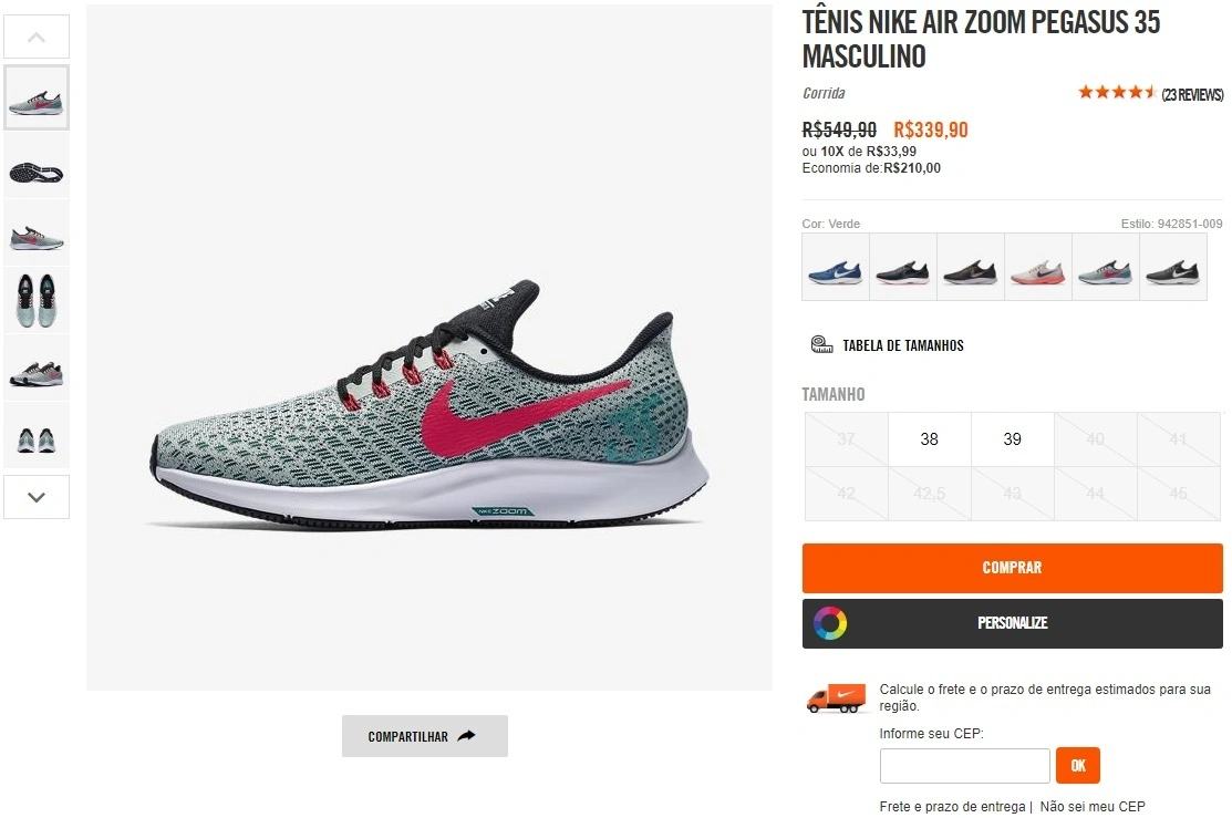 TÊNIS NIKE AIR ZOOM PEGASUS 35 MASCULINO