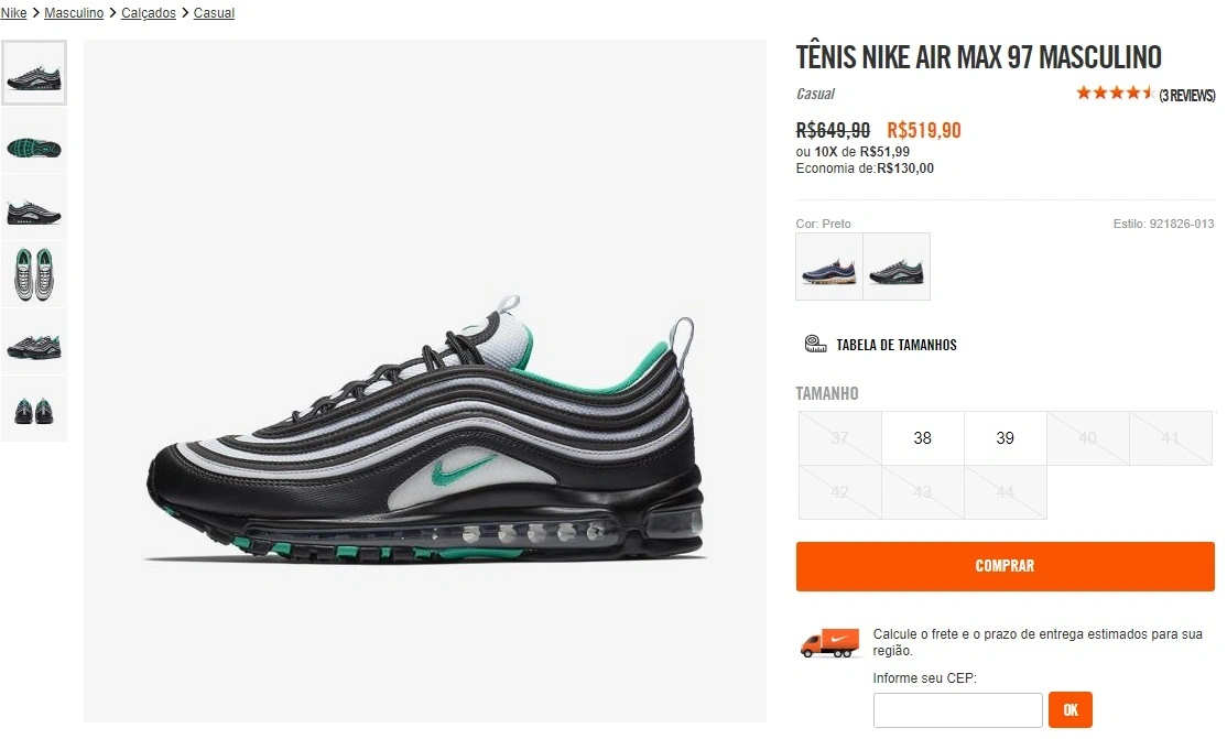 Tênis Nike Air Max 97 preto e verde