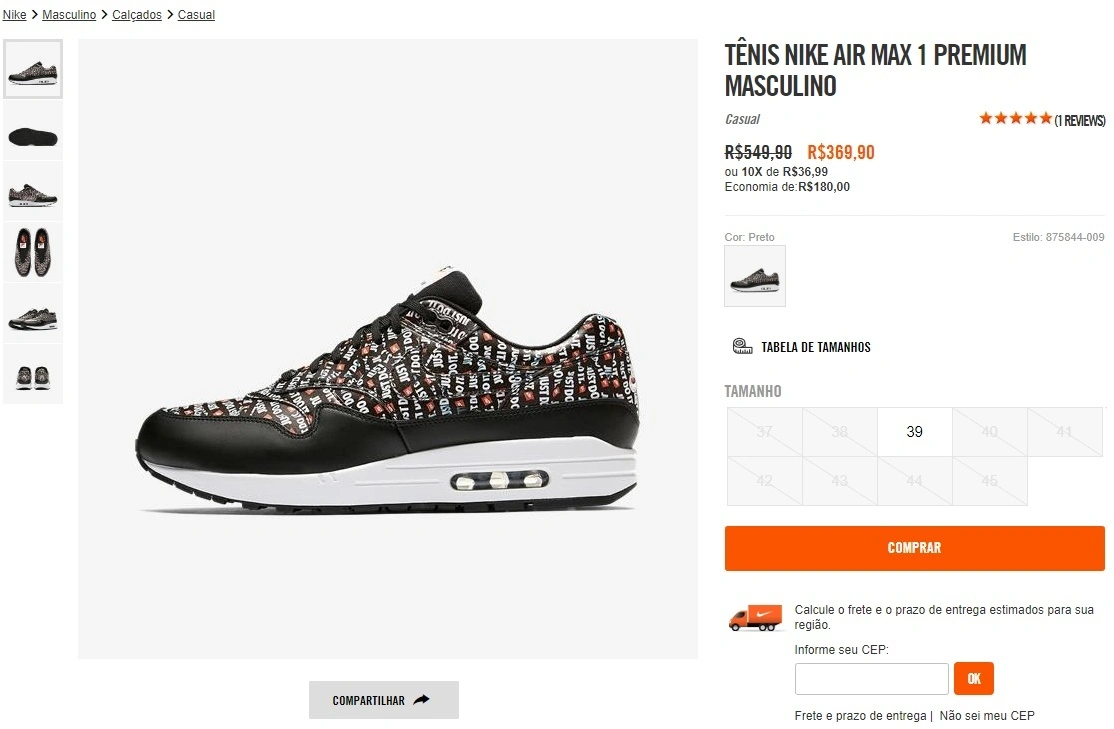 TÊNIS NIKE AIR MAX 1 PREMIUM MASCULINO