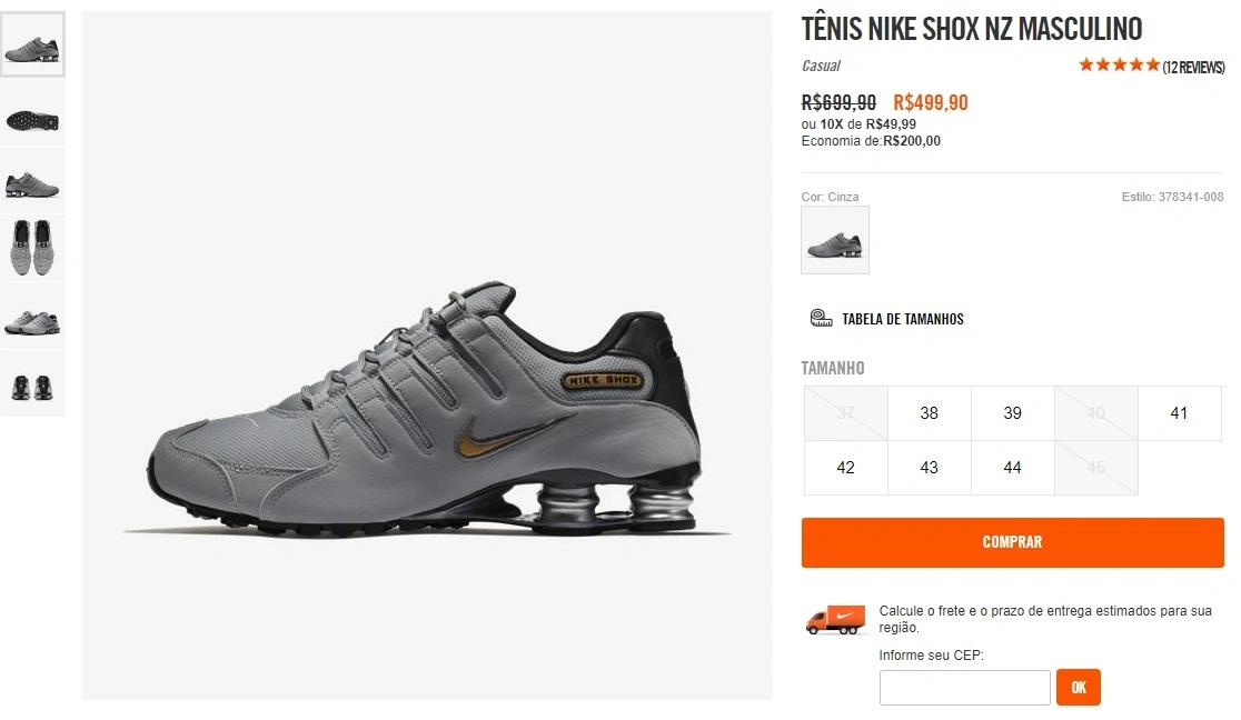 NIKE SHOX NZ cinza