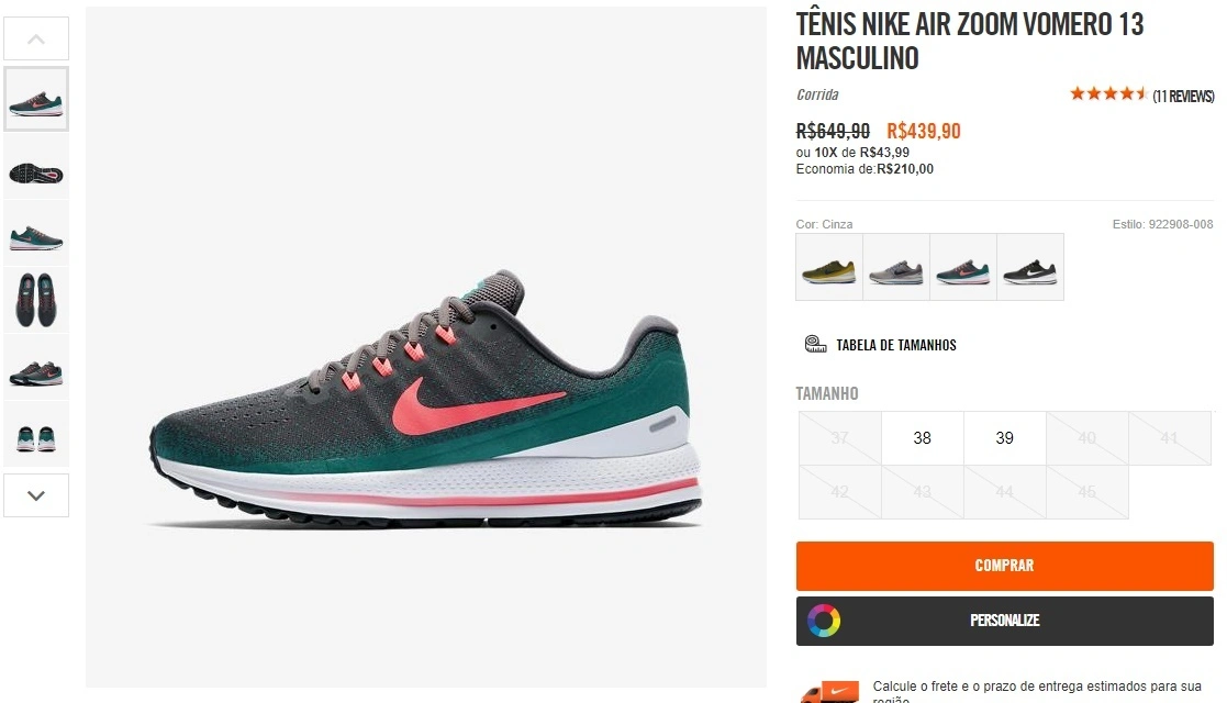 TÊNIS NIKE AIR ZOOM VOMERO 13 MASCULINO