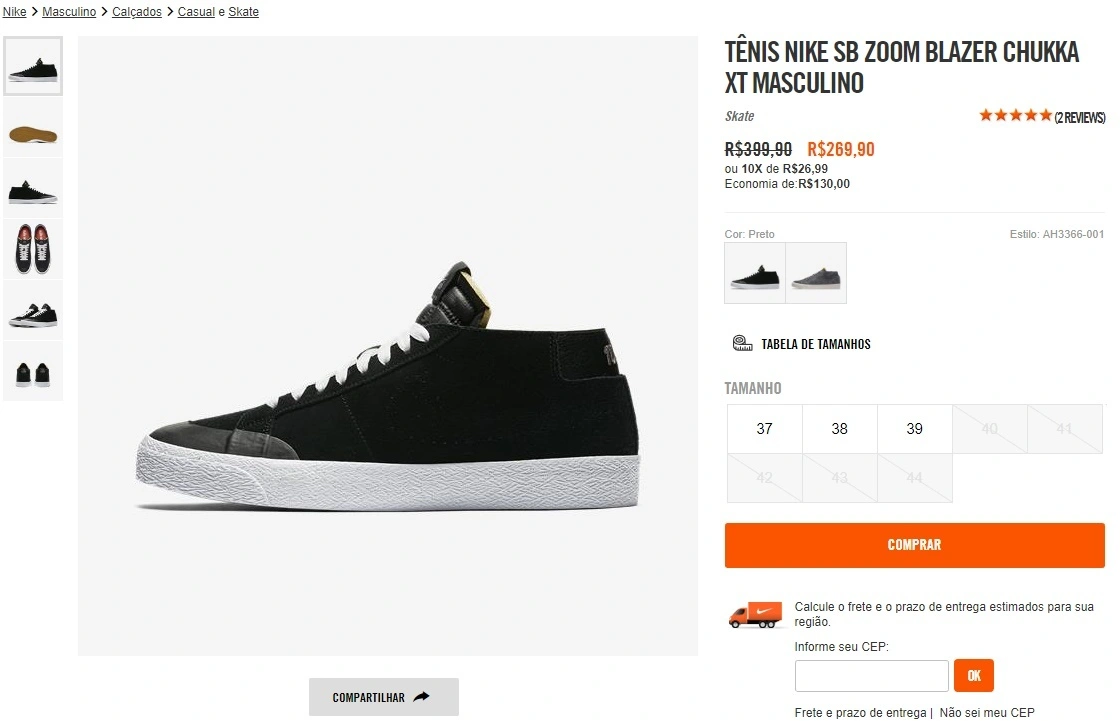 TÊNIS NIKE SB ZOOM BLAZER CHUKKA XT MASCULINO