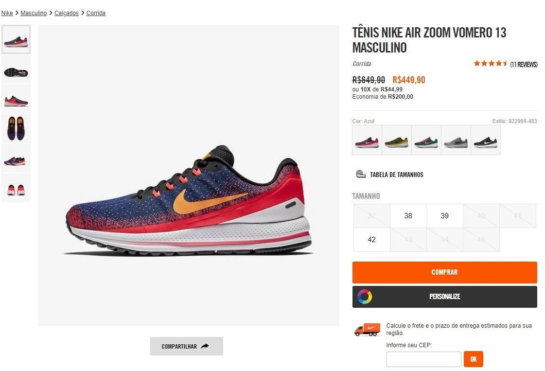 TÊNIS NIKE AIR ZOOM VOMERO 13 MASCULINO