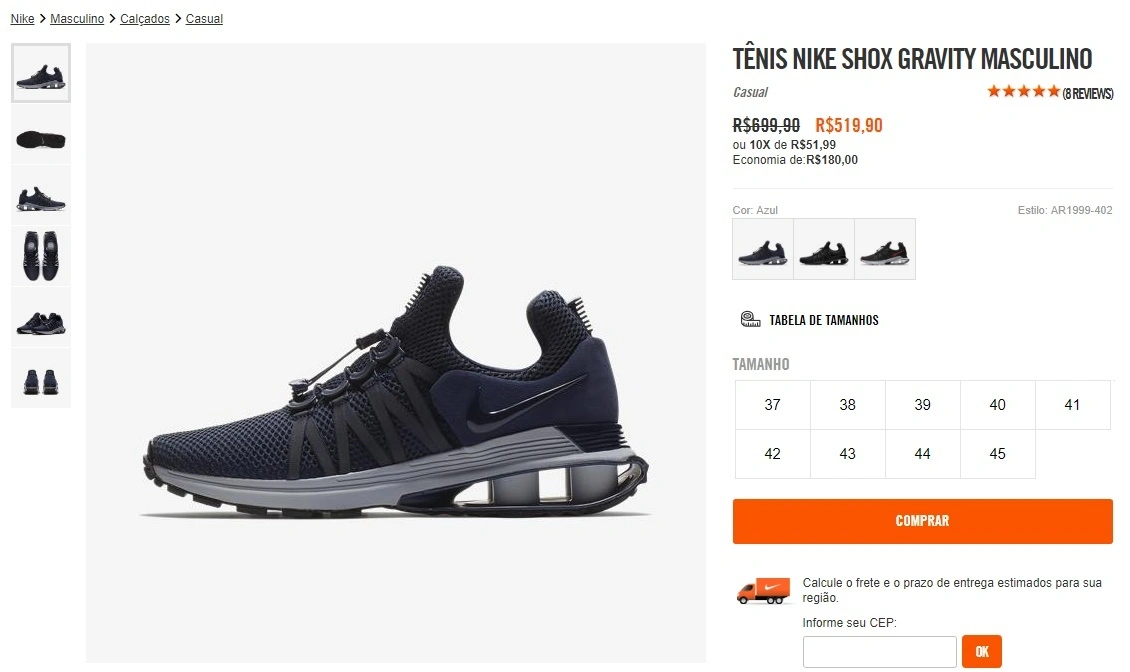 Tênis Nike Shox Gravity azul marinho