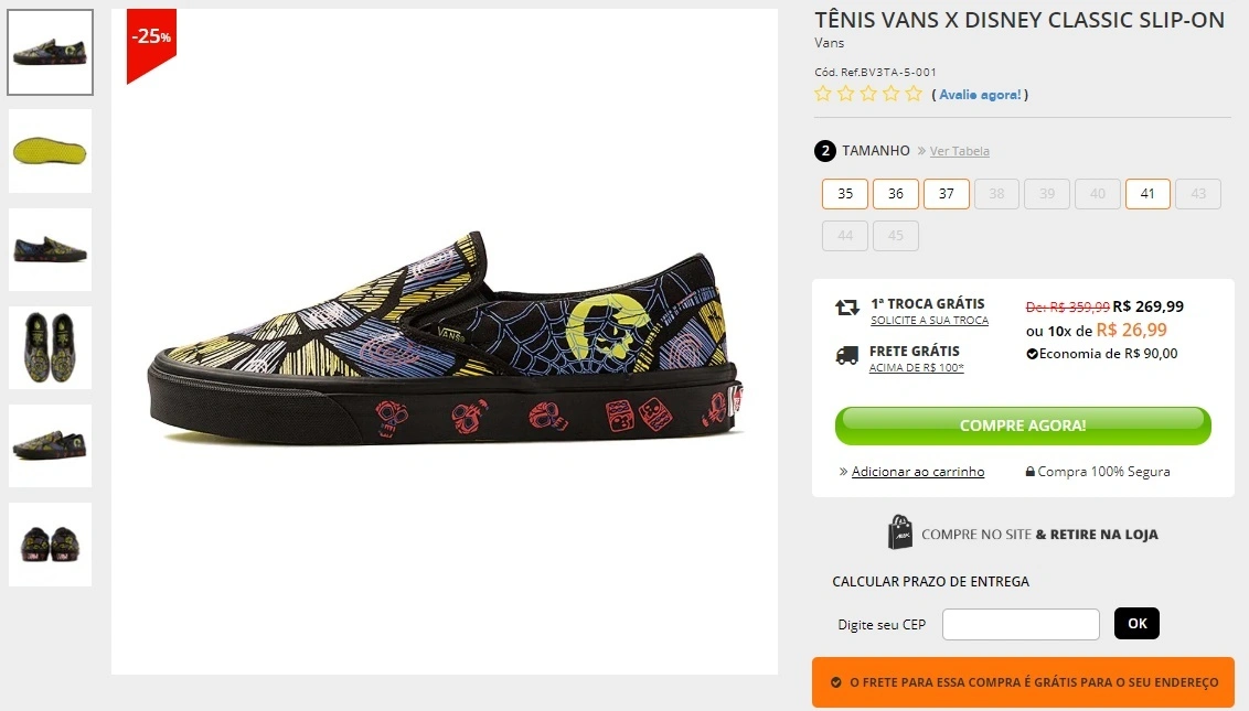 tênis Vans x Disney Classic Slip on
