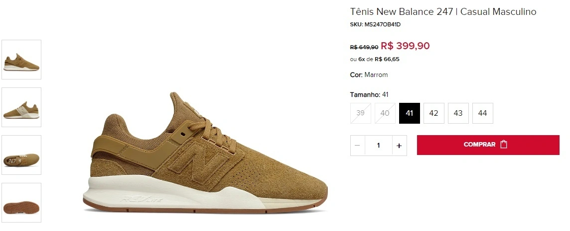 tênis New Balance 247 dourado
