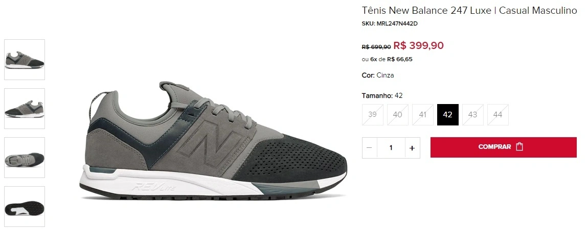 Tênis New Balance 247 Luxe cinza