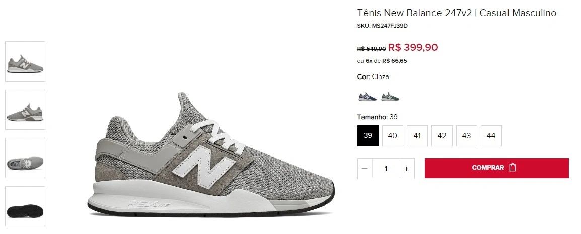 Tênis New Balance 247 V2 cinza claro