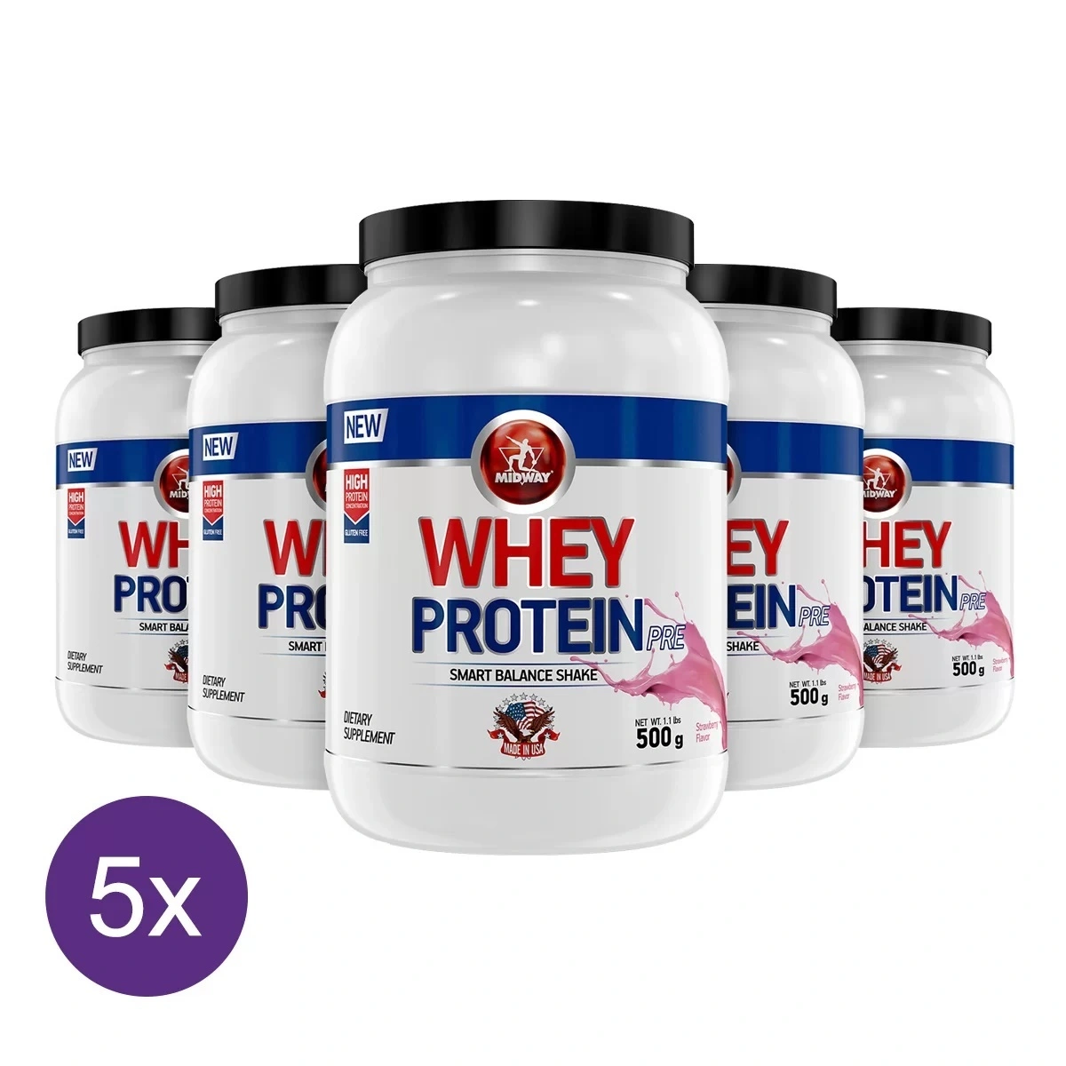 Kit 5x Whey Protein Pré Midway 500g