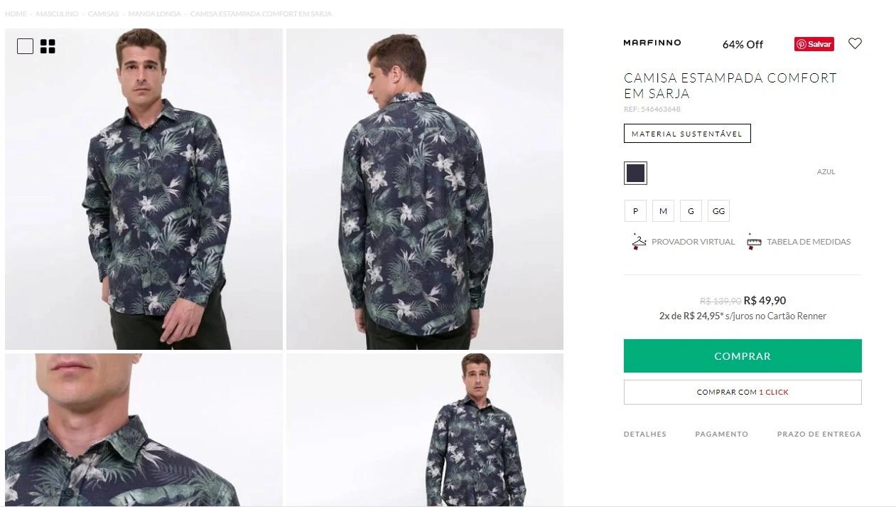 CAMISA ESTAMPADA COMFORT EM SARJA