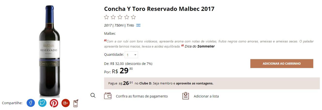 Concha Y toro Reservado Malbec 2017