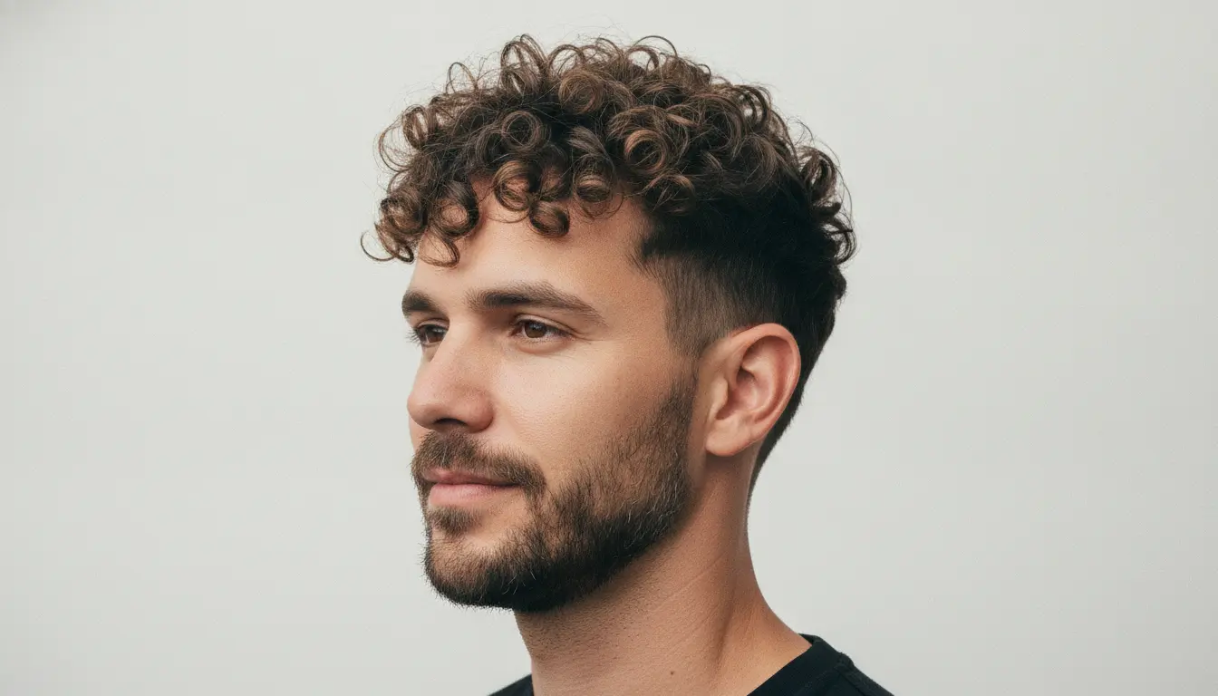 Retrato de estúdio de homem brasileiro com cabelo cacheado tipo 3A