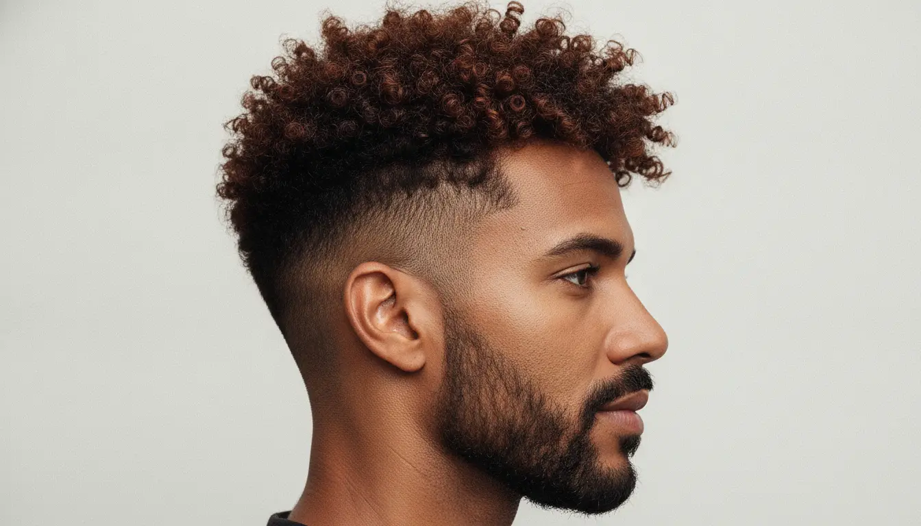 Homem brasileiro com corte low taper fade em cabelo cacheado