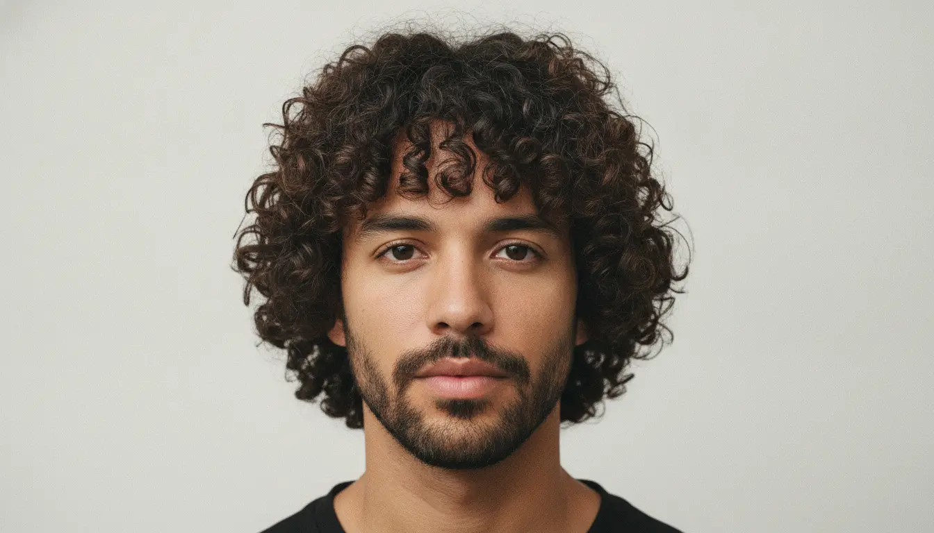 Homem com corte em camadas graduadas em cabelo cacheado