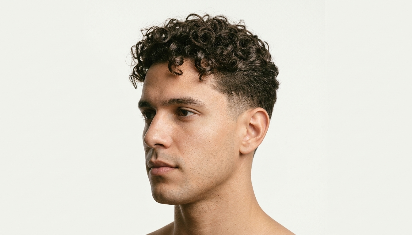Homem brasileiro com corte low taper fade em cabelo cacheado natural