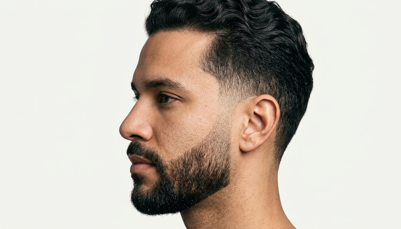 Conexão perfeita entre o degradê da costeleta e a barba alinhada