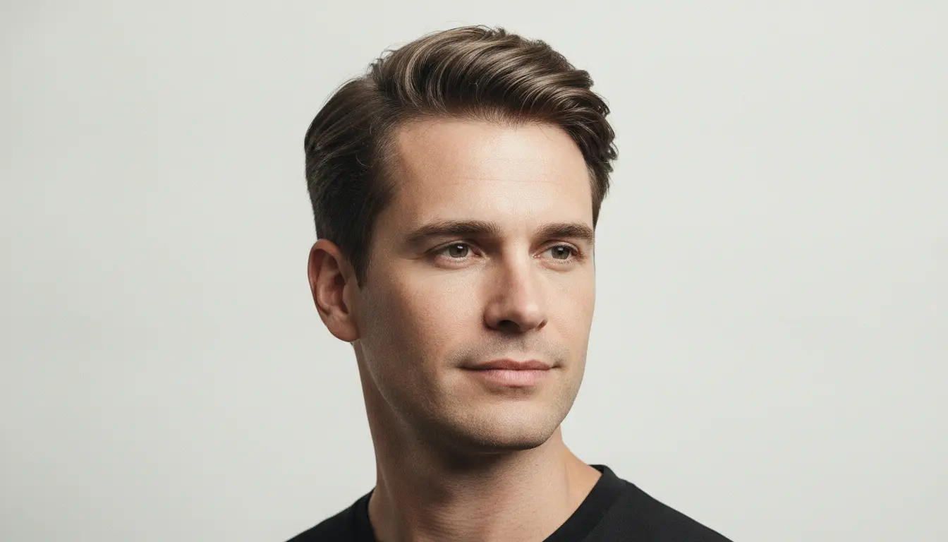 Retrato de estúdio de homem elegante com corte clássico old money na tesoura