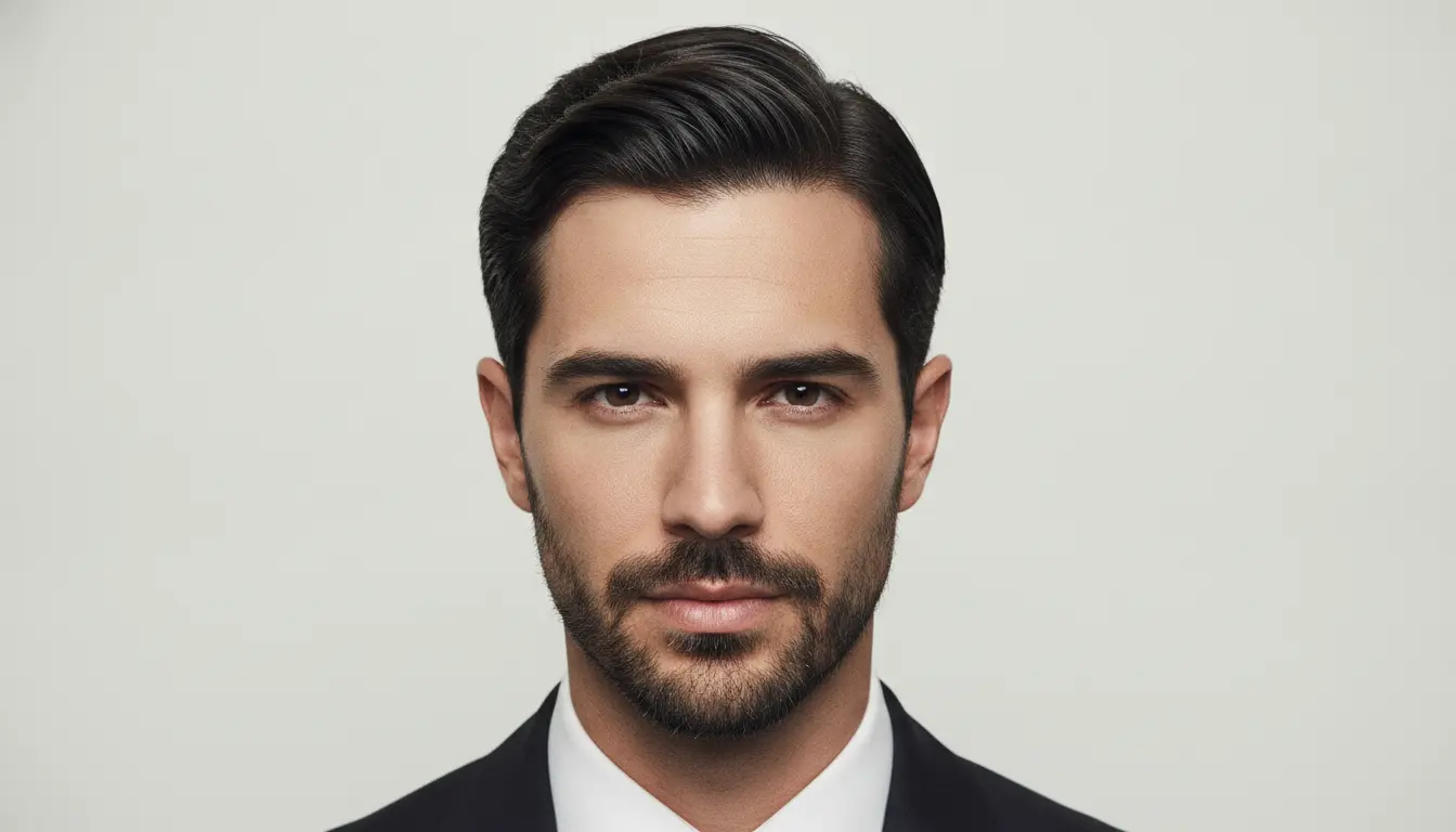 Retrato frontal de homem profissional com corte side part clássico na tesoura