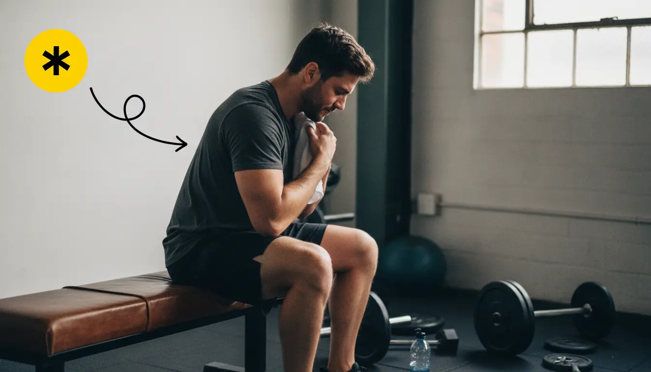 Homem terminando um treino e recuperando o fôlego