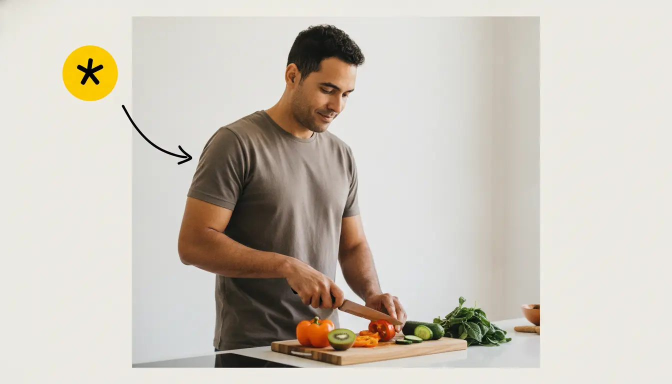 Homem preparando alimentos ricos em vitamina C