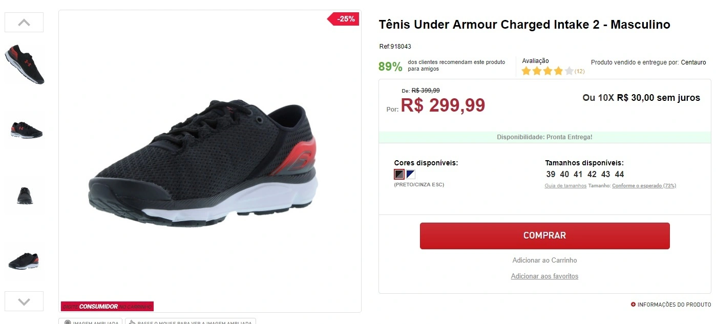 Tênis Under Armour Charged Intake 2
