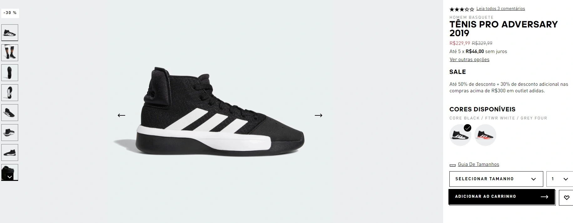 Tênis Pro Adversary 2019 preto branco