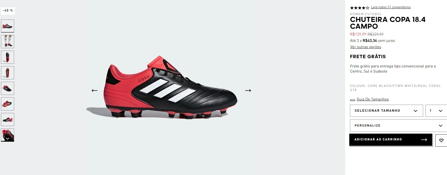 Chuteira copa 18.4 campo