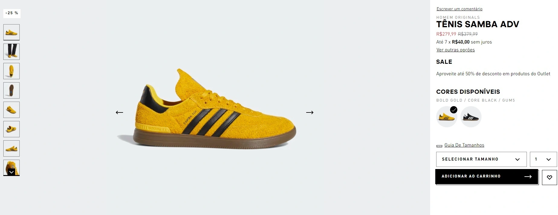 tênis samba adv amarelo