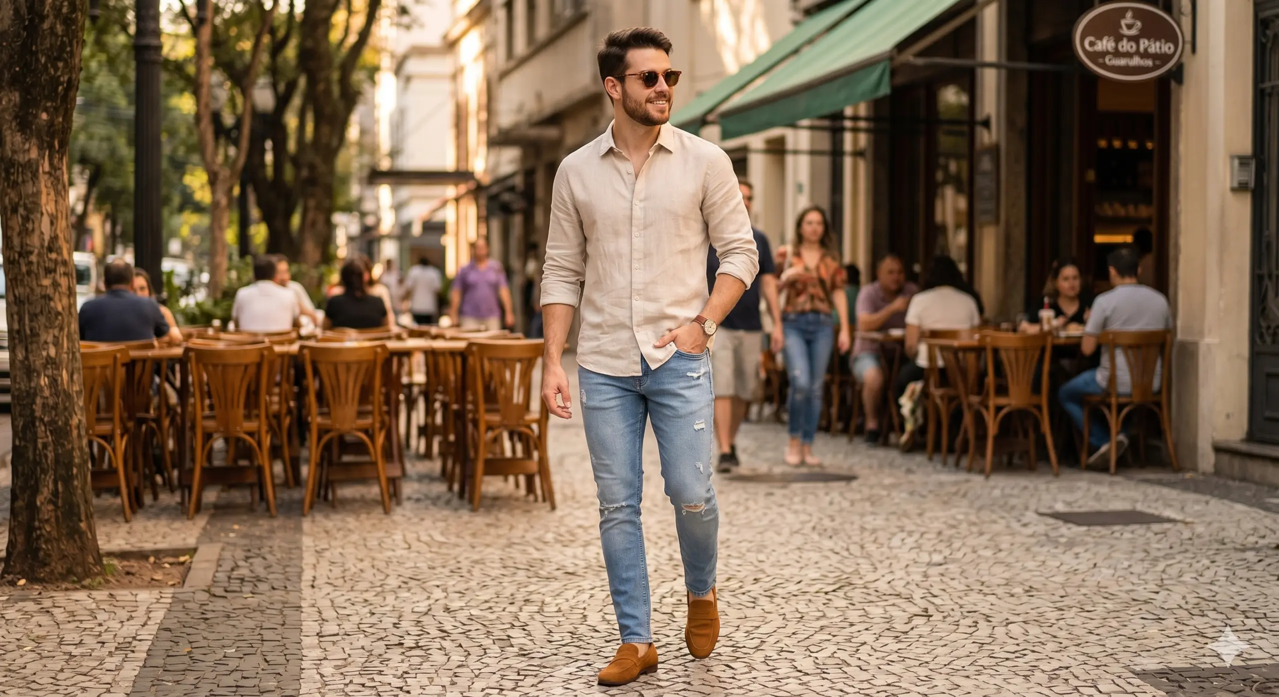 O Estilo Casual Alinhado (Camisa Casual de Linho + Loafers)