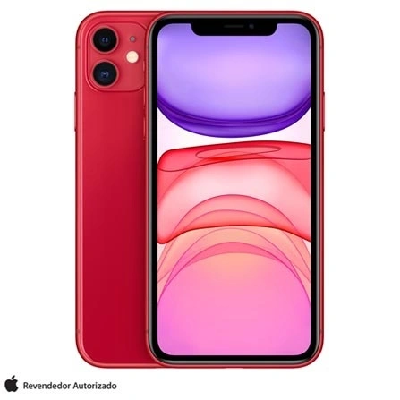 iPhone 11 Vermelho, com Tela de 6,1", 4G, 64 GB