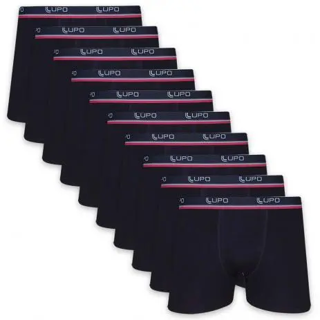 Kit 10 Cuecas Boxer Lupo Comfort Algodão Pretas
