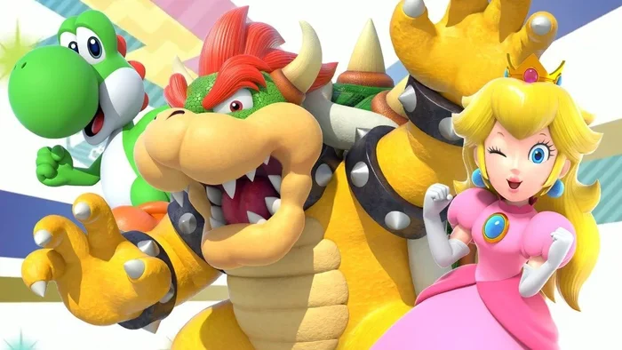 imagem com os personagens Peach, Bowser e Yoshi