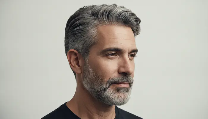 Head-and-shoulders studio bust portrait of a distinguished 48-year-old Brazilian professional of mixed heritage displ...
