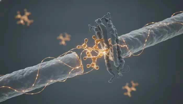 High-end medical editorial 3D scientific visualization of testosterone and androgen receptor interaction at a cellula...