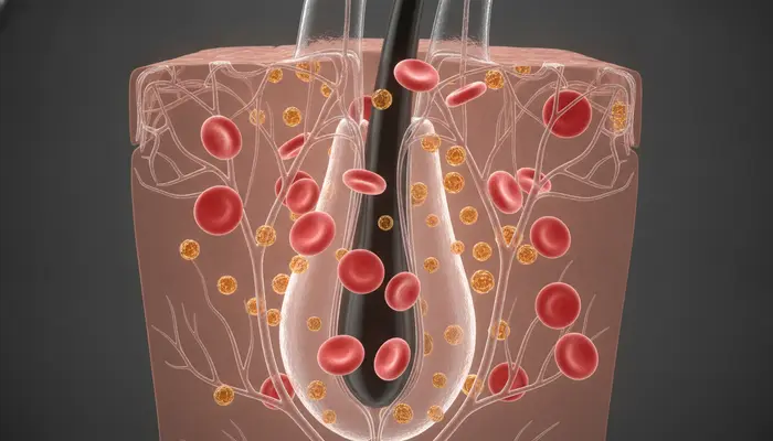 Detailed scientific 3D medical visualization of microvascular capillary blood flow and cellular nutrient delivery sur...